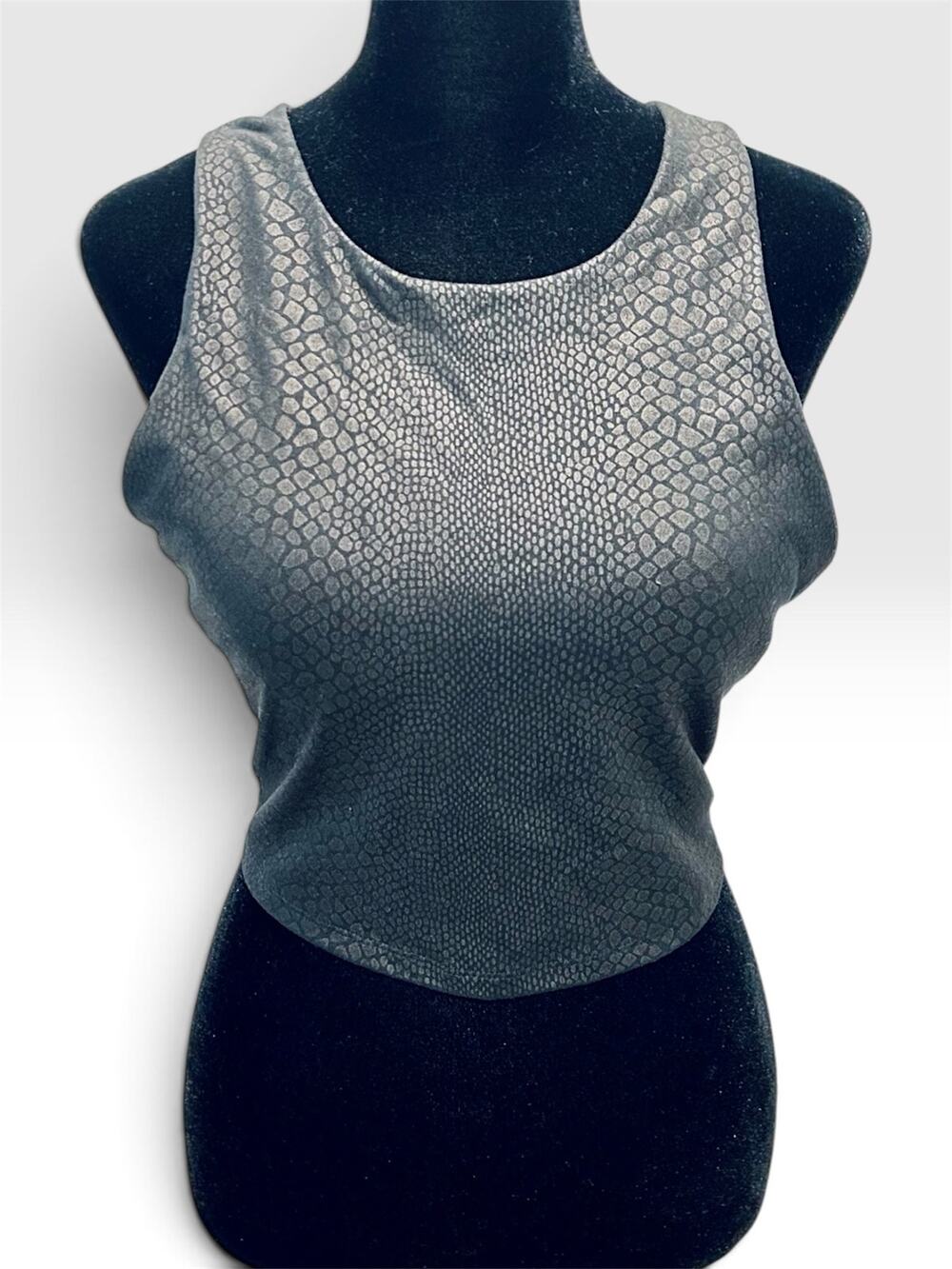 Kyodan Snakeskin Longline Sports Bra Crop Tank Matte Black Racerback Size L